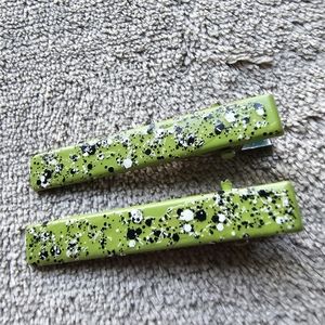 2 Hair Clips Green Neon Dots Accessories Barrettes Hand Painted Indie
